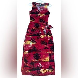 Jananas Vintage Maxi Wrap Tropical Tank Stretch Comfort Dress M Summer